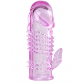 Розовая  гелевая насадка с клиторальным отростком - 13,5 см. - Toyfa Basic - в Невинномысске купить с доставкой