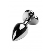 Серебристая коническая анальная пробка с красным кристаллом-сердечком - 7 см. - ToyFa - купить с доставкой в Невинномысске