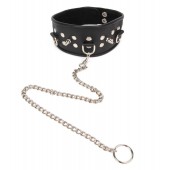 Черный ошейник с шипами и металлическим поводком-цепочкой - Notabu - купить с доставкой в Невинномысске