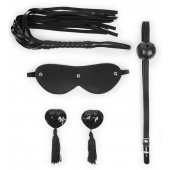 Эротический набор в черном цвете: маска, кляп, пэстисы, плётка - Notabu - купить с доставкой в Невинномысске