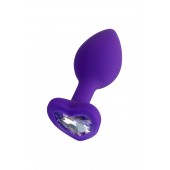 Фиолетовая анальная втулка Diamond Heart с прозрачным кристаллом - 7 см. - ToyFa - купить с доставкой в Невинномысске