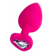 Розовая анальная втулка Diamond Heart с прозрачным кристаллом - 9,5 см. - ToyFa - купить с доставкой в Невинномысске