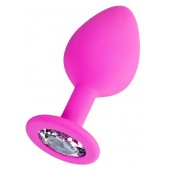 Розовая анальная втулка Brilliant с прозрачным кристаллом - 7 см. - ToyFa - купить с доставкой в Невинномысске