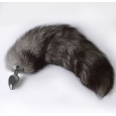 Серебристая коническая анальная пробка с пушистым хвостиком - Sitabella - купить с доставкой в Невинномысске