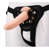 Телесный страпон на черных трусиках STRAP ON REAL DILDO - 20 см. - Dream Toys - купить с доставкой в Невинномысске