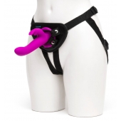 Лиловый страпон Rechargeable Vibrating Strap-On Harness Set - 17,6 см. - Happy Rabbit - купить с доставкой в Невинномысске