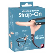 Телесный двойной вибрострапон с вибрацией Vibrating Double Strap-On - 15 см. - Orion - купить с доставкой в Невинномысске