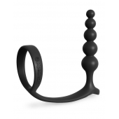 Черная анальная цепочка с эрекционным кольцом Ass-gasm Cockring Anal Beads - Pipedream - в Невинномысске купить с доставкой