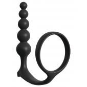 Черная анальная цепочка с эрекционным кольцом Ass-gasm Cockring Anal Beads - Pipedream - в Невинномысске купить с доставкой
