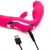 Ярко-розовый безремневой страпон Rechargeable Vibrating Strapless Strap-On - Happy Rabbit - купить с доставкой в Невинномысске