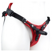 Красно-черный женский пояс с 2 способами крепления насадок и вагинальной пробкой - LOVETOY (А-Полимер) - купить с доставкой в Невинномысске