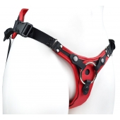 Красно-черный женский пояс с 2 способами крепления насадок и вагинальной пробкой - LOVETOY (А-Полимер) - купить с доставкой в Невинномысске