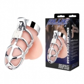 Серебристая металлическая клетка для члена с замком Enslave Cock Cage - BlueLine - купить с доставкой в Невинномысске