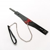 Черный широкий ошейник с красным декором и поводком - Crazy Handmade - купить с доставкой в Невинномысске