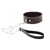 Черный широкий ошейник с красной строчкой и поводком - Crazy Handmade - купить с доставкой в Невинномысске