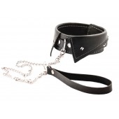 Черный ошейник-воротничок с металлическим поводком - Crazy Handmade - купить с доставкой в Невинномысске