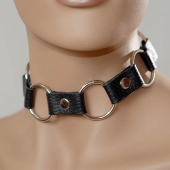 Кожаный черный ошейник с кольцами - Sitabella - купить с доставкой в Невинномысске