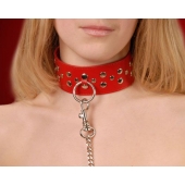 Красный кожаный ошейник с карабином и поводком - Sitabella - купить с доставкой в Невинномысске