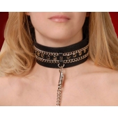 Чёрный ошейник с цепочками и поводком - Sitabella - купить с доставкой в Невинномысске