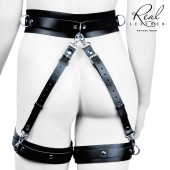 Черный кожаный пояс с гартерами - S-M - Notabu - купить с доставкой в Невинномысске