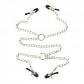 Серебристые зажимы для сосков и половых губ на тонкой цепочке - Notabu - купить с доставкой в Невинномысске