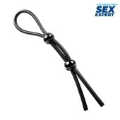 Черное силиконовое лассо с двумя шариками для утяжки - Sex Expert - в Невинномысске купить с доставкой