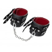 Черные кожаные оковы с двумя ремнями и красной подкладкой - Pecado - купить с доставкой в Невинномысске