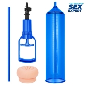 Синяя вакуумная помпа с реалистичной вставкой - Sex Expert - в Невинномысске купить с доставкой
