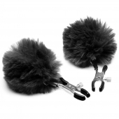 Зажимы для сосков с черным помпонами Pom Pom Nipple Clamps - XR Brands - купить с доставкой в Невинномысске