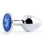 Анальное украшение BUTT PLUG  Small с синим кристаллом - 7 см. - Anal Jewelry Plug - купить с доставкой в Невинномысске