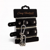 Черные скругленные наручники с мягкой бежевой подкладкой - Crazy Handmade - купить с доставкой в Невинномысске