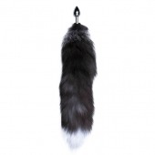 Серебристая анальная пробка с темным лисьим хвостом Black   White Fox Tail Size S - Adrien Lastic