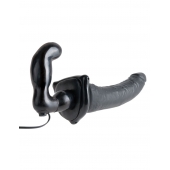Черный страпон с вагинальной пробкой Deluxe Vibrating Penetrix Strap-On - 19 см. - Pipedream - купить с доставкой в Невинномысске