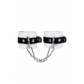 Бело-черные кожаные наручники с одним ремешком с люверсами - Pecado - купить с доставкой в Невинномысске