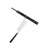 Кожаный двухслойный ошейник с белой строчкой и поводком - Pecado - купить с доставкой в Невинномысске