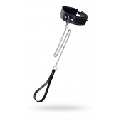 Кожаный двухслойный ошейник с белой строчкой и поводком - Pecado - купить с доставкой в Невинномысске