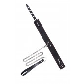 Кожаный двухслойный ошейник с красной строчкой и поводком - Pecado - купить с доставкой в Невинномысске