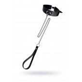 Кожаный двухслойный ошейник с красной строчкой и поводком - Pecado - купить с доставкой в Невинномысске