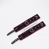 Черно-розовые кожаные оковы с розовой строчкой - Crazy Handmade - купить с доставкой в Невинномысске