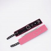 Черно-розовые кожаные оковы с розовой строчкой - Crazy Handmade - купить с доставкой в Невинномысске
