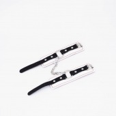 Бело-красные кожаные наручники - Crazy Handmade - купить с доставкой в Невинномысске