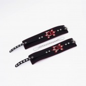 Черные кожаные оковы с красным декором и строчкой - Crazy Handmade - купить с доставкой в Невинномысске