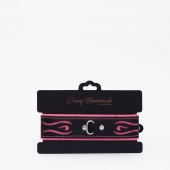 Черно-розовый кожаный ошейник с розовой строчкой - Crazy Handmade - купить с доставкой в Невинномысске