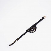 Черный фигурный кожаный ошейник с золотистой фурнитурой - Crazy Handmade - купить с доставкой в Невинномысске