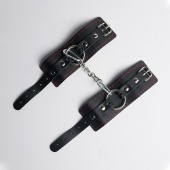 Черные кожаные наручники с красной строчкой - Crazy Handmade - купить с доставкой в Невинномысске