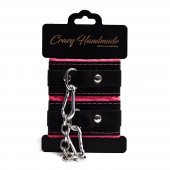 Черно-розовые скругленные наручники с мягкой подкладкой - Crazy Handmade - купить с доставкой в Невинномысске