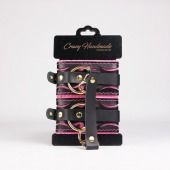Черные кожаные оковы с розовой строчкой - Crazy Handmade - купить с доставкой в Невинномысске