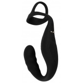 Черное эрекционное кольцо со стимуляцией промежности и анальной пробкой Cock Ring with RC Prostate Plug - Orion - в Невинномысске купить с доставкой