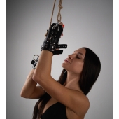 Черные высокие кожаные наручники для подвешивания - Crazy Handmade - купить с доставкой в Невинномысске