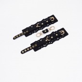 Черные кожаные наручники с узорами и золотистой фурнитурой - Crazy Handmade - купить с доставкой в Невинномысске